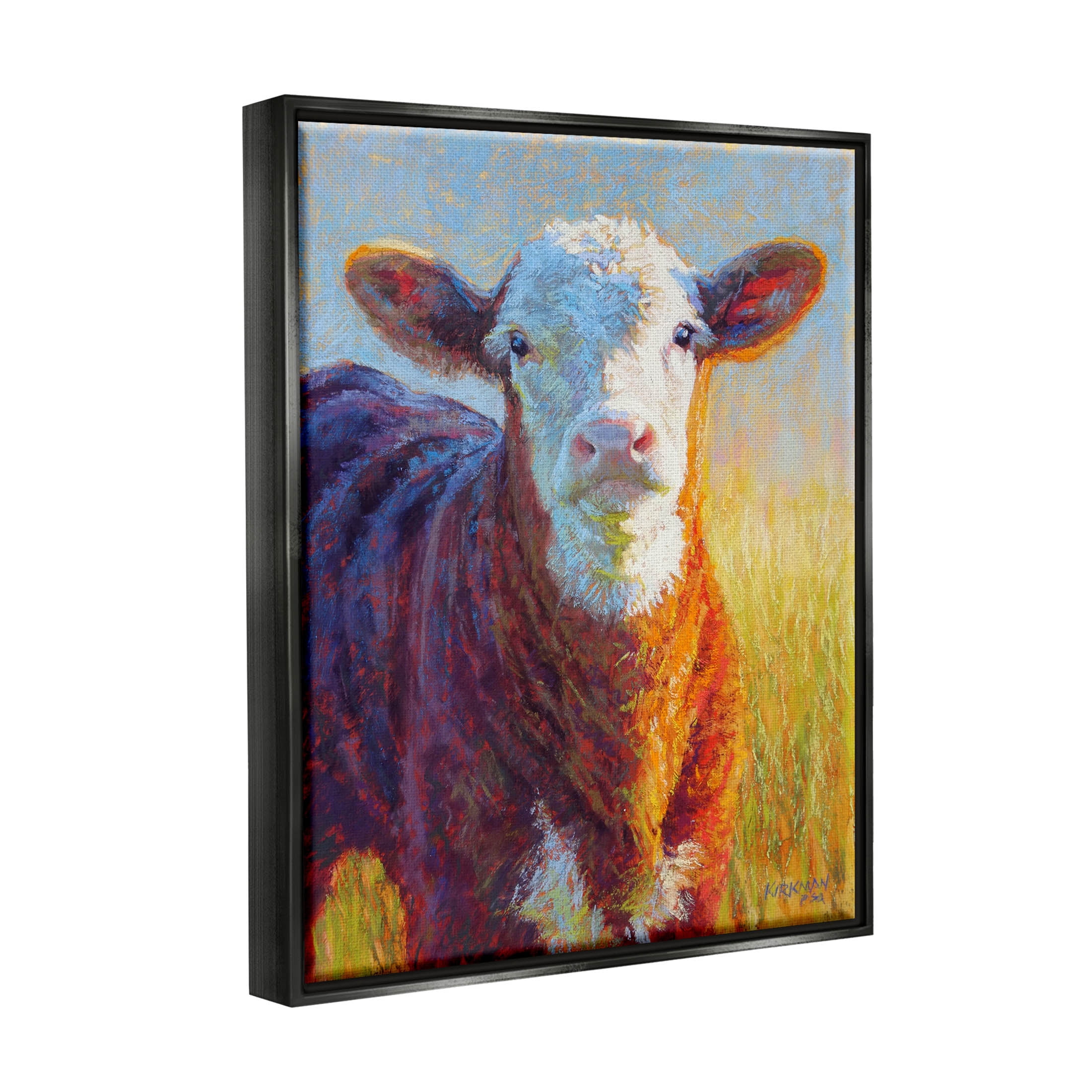 Happy Cow Farmhouse Grassland Animals & Insects Painting Jet Black Framed Art Print Wall Art