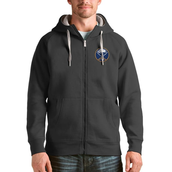 Men's Antigua Charcoal Buffalo Sabres Logo Victory Full-Zip Hoodie