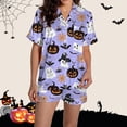 thumbnail image 2 of ChenYiFH Under $12 Halloween Pajama Sets For Women 2 Piece Pumpkin Print Shirts And Pajamas Shorts Button Down Short Sleeve Sleepwear Purple S, 2 of 5