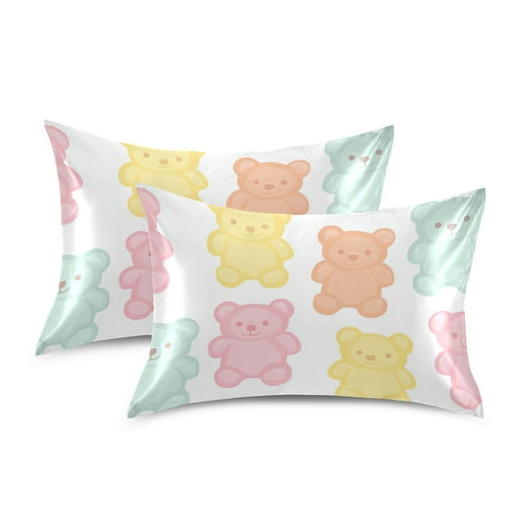 Yayeee Pillowcase Standard Size Set of 2 Satin Wrinkle Resistant Envelope Pillow Case, Cute Gummy Bears Pattern