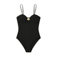 thumbnail image 6 of Zynoxe Women's One Piece Swimsuit Sweetheart Neck with Gold Shell Tummy Control Swimsuits Stretchy Adjustable Straps Summer Lounge Beach Bathing Suit Black S, 6 of 9