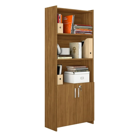 Librero SKAL LIVING 5 Repisas Moderno Decorativo Con Puertas Cafe Claro 56118