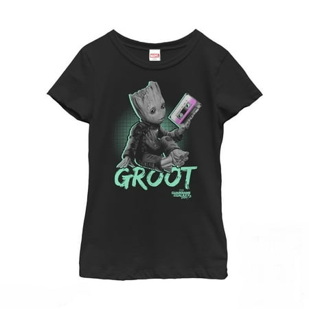 Black Mix Apparel - Marvel Girls' Guardians of the Galaxy Vol. 2 Groot Mix Tape T-Shirt