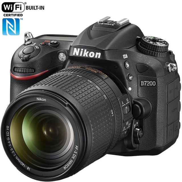Cámara réflex digital Nikon D7200 de formato DX de 24,2 MP con lente VR de 18-140 mm (negra)