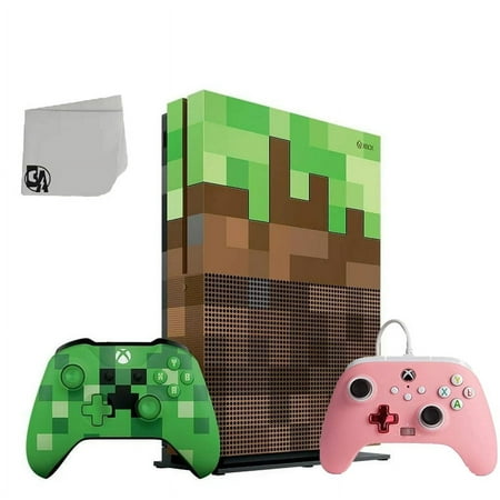 Pre-Owned Microsoft 23C-00001 Xbox One S Minecraft Limited Edition 1TB Gaming Console with Pink Controller Included BOLT AXTION Bundle (Refurbished: Like New)