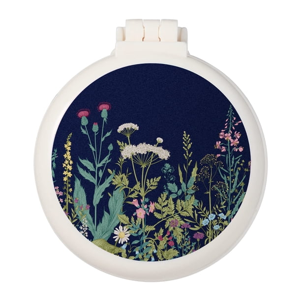 Mini cepillo de pelo de bolsillo con espejo portátil para bolso/bolsillo de viaje (flores y plantas negras)