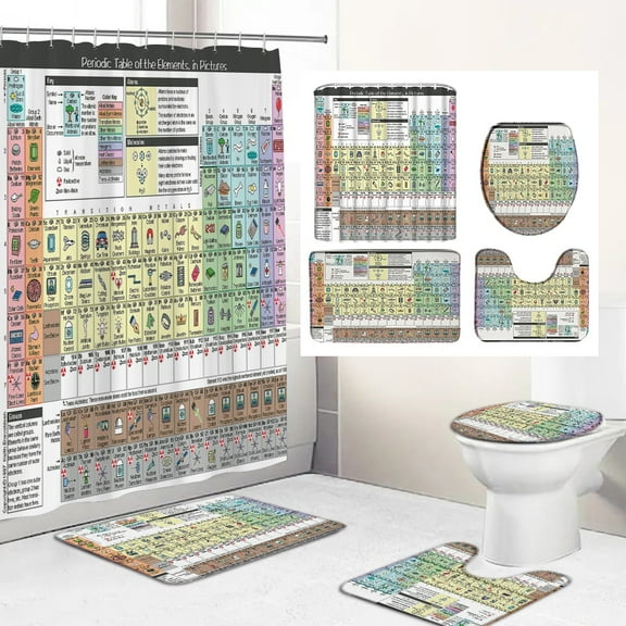 180x180cm Periodic Table of Chemical Element Print Shower Curtain Bathroom Curtains Bath Mat Set Non-Slip Rug Toilet Lid Cover