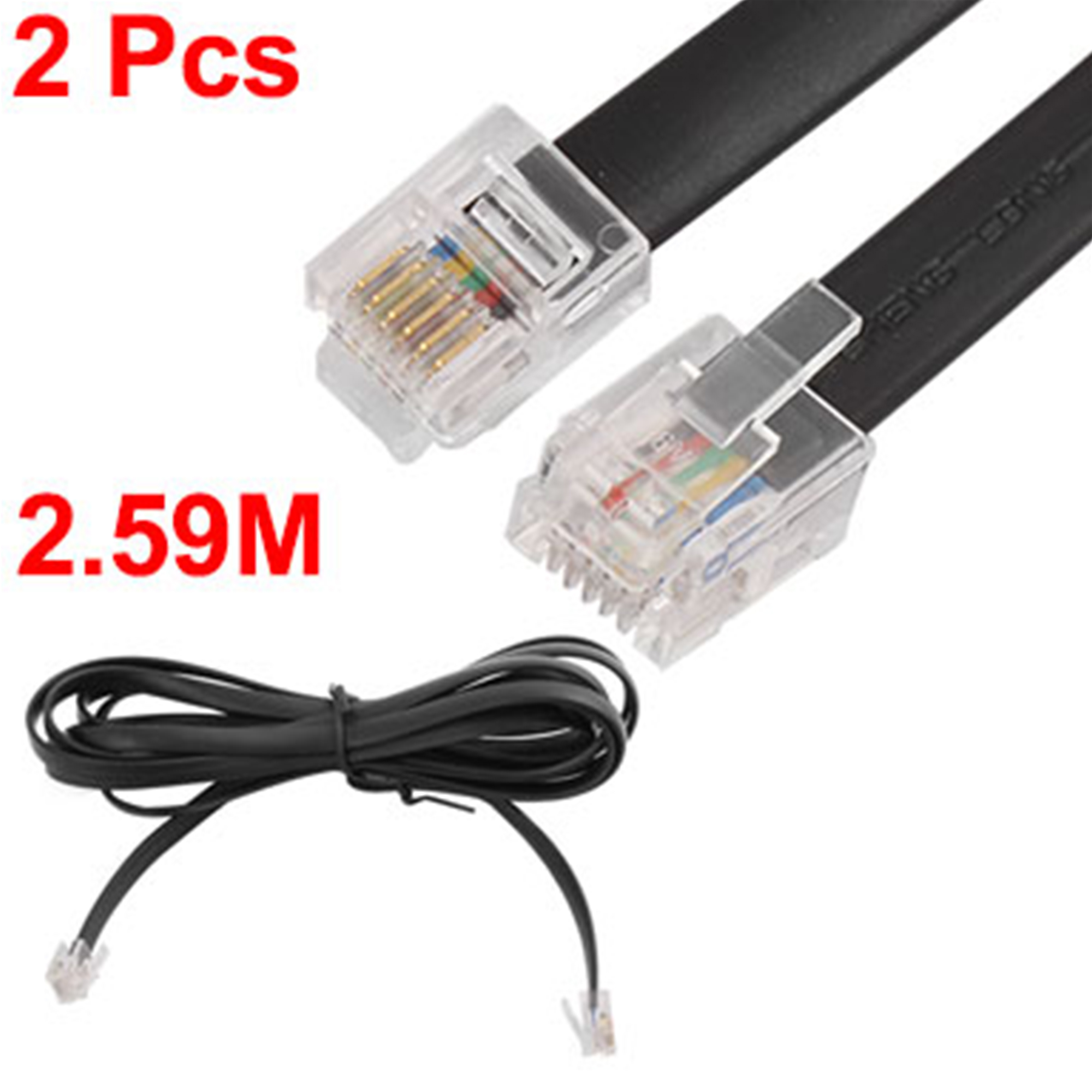Unique Bargains RJ12 to RJ12 6P6C Cable 8.5Ft Male to Male Telephone Flat Extension Cord