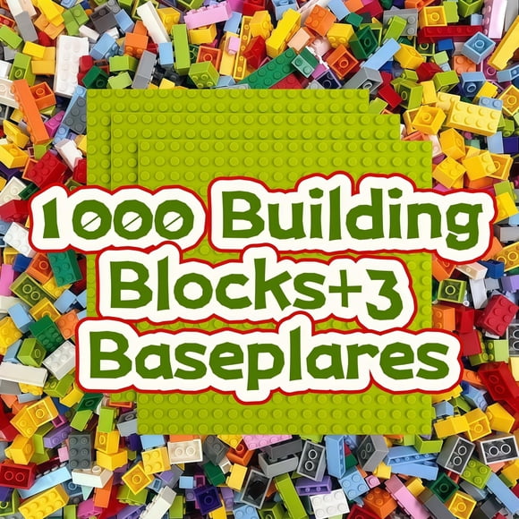 1000 Pieces Bulk Building Blocks with 3 Pack baseplates, Compatible with Lego and Major Brands, Classic Mixed Building Block Pack, Suitable for Boys and Girls Over 6 Years Old