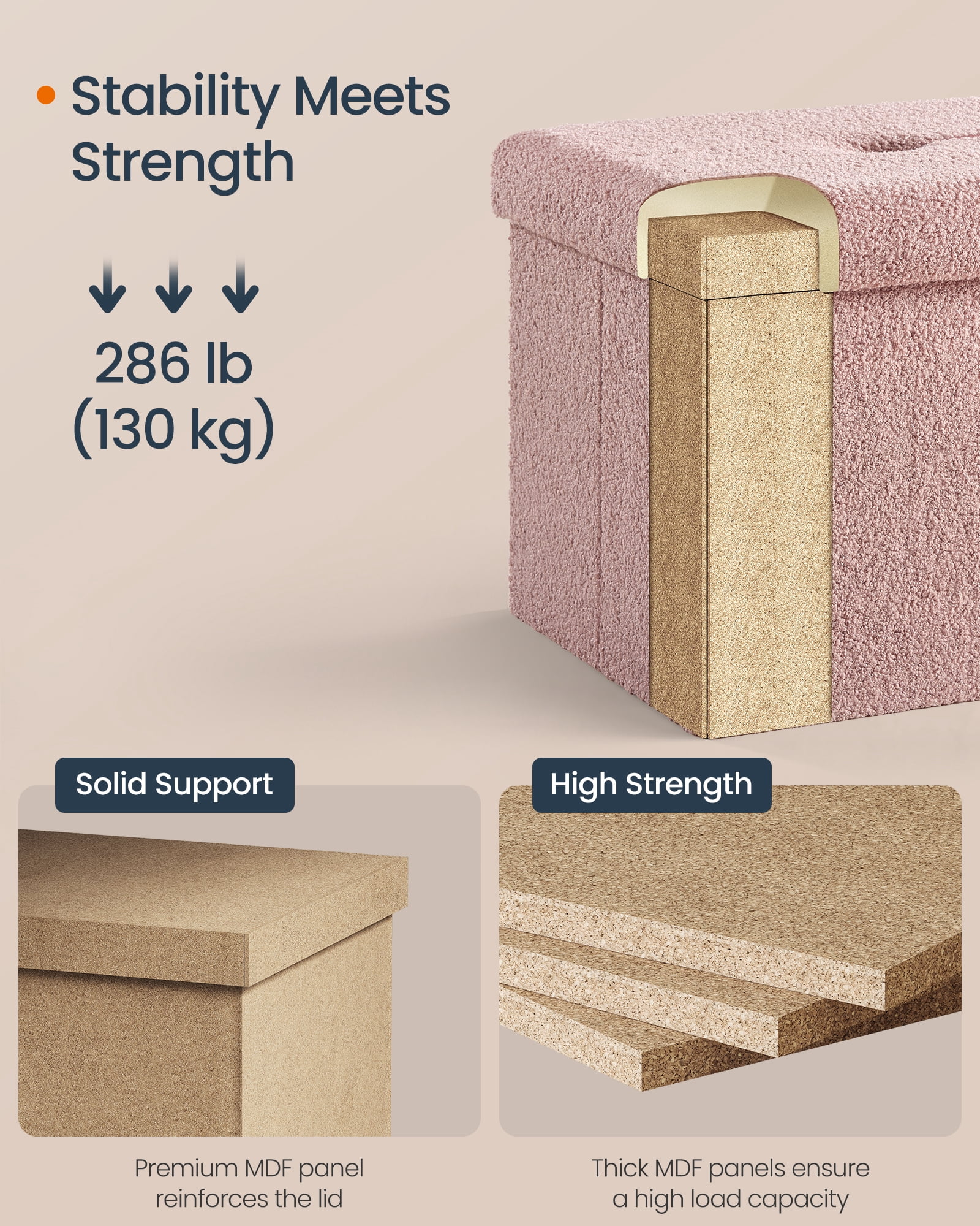 SONGMICS HOME 30" Storage Ottoman Bench Ottoman with Storage Load up to 660 lb for Living Room Bedroom Jelly Pink
