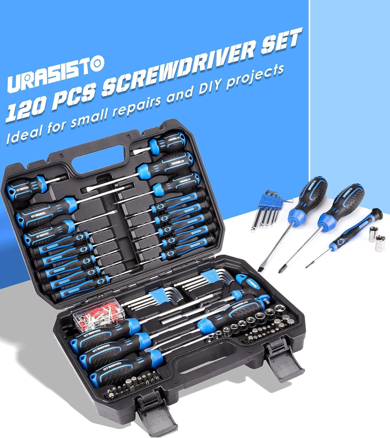 120-Piece Magnetic Screwdriver Set with Sockets, Slotted, Phillips, Hex, Torx & Precision Tools for Home Repair