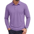 thumbnail image 2 of Hearthz Polo Shirts for Men 3 Button Placket Lapel Collar Men Long Sleeve Shirt Business Casual Mens Golf Polo Work Shirt Purple M, 2 of 5