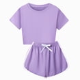 thumbnail image 2 of Sgkm Gymnastics Outfits for Girls Soft Two Piece Summer Outfit Set Round Neck T Shirt Top and Casual Shorts for Children Boys Girls Purple 13-14 Years, 2 of 4
