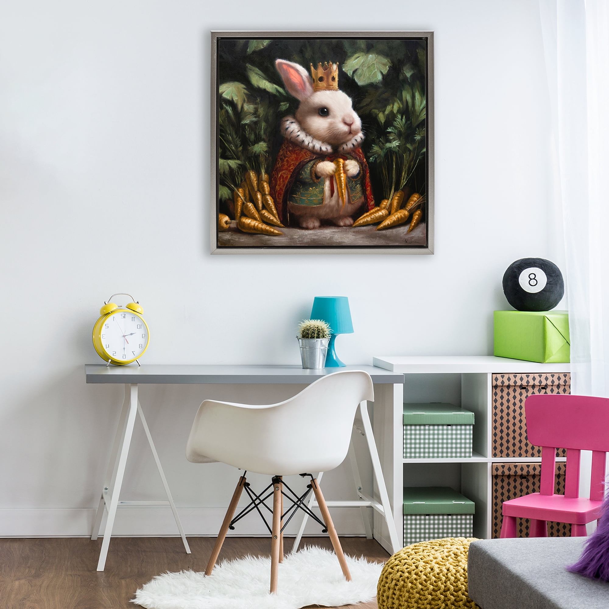 Stupell Industries Carrot Gold Royal Rabbit Gray Framed Floater Canvas Wall Art, design by Lucia Heffernan
