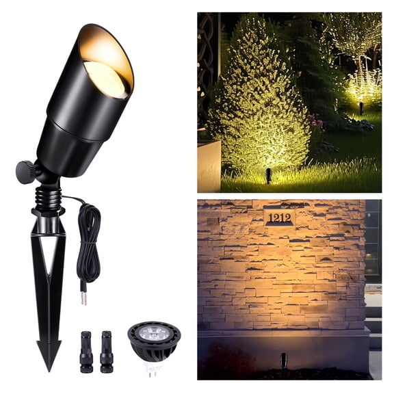 Varmtalys Low Voltage Spotlight, Black LED Landscape Lighting, Outdoor 12V Waterproof Aluminum Uplight for Tree Yard Garden with 5W 2700K Warm White MR16 Bulb
