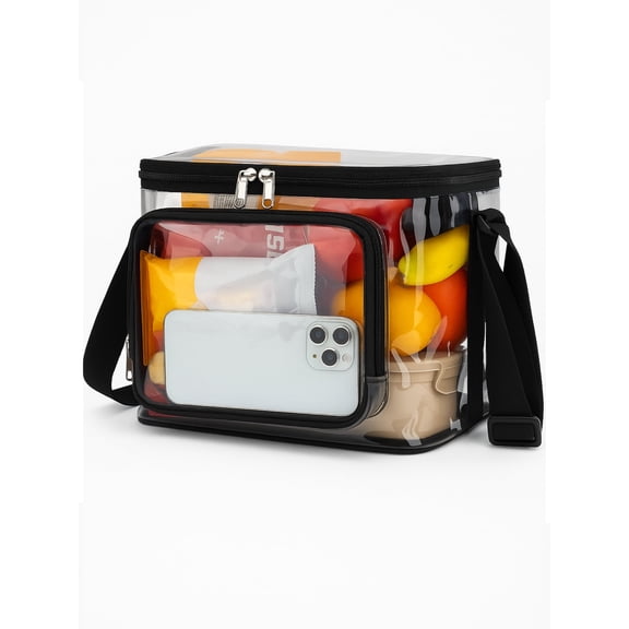 EEEkit Large Clear Lunch Bag, See Through Lunch Box with Adjustable Strap, Zipper Transparent Shoulder Bag