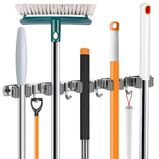 Soporte para Escobas UNIFUN de Acero Inoxidable 5 Estantes 4 Ganchos