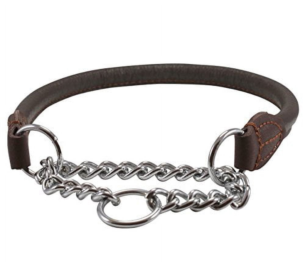Rolled Genuine Leather Martingale Dog Collar Choker Brown 7 Sizes (#7 - Neck Circumf.17.5"-19.5")