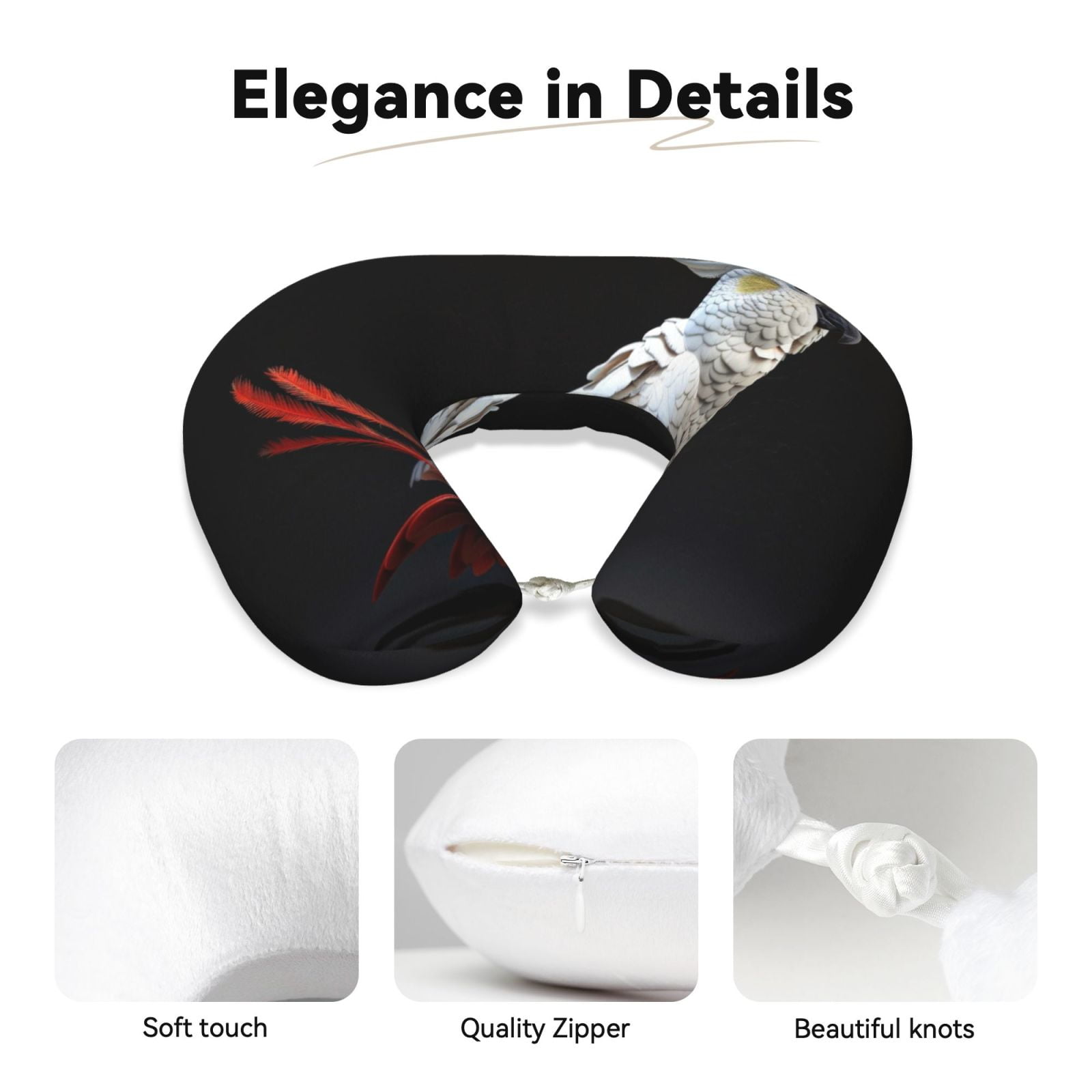 Xecao White Red Cockatoo Print Memory Foam Cervical Neck Pillow Versatile U-Shaped Pillows for Home,Office,Camping,Travelling,Soft Washable Cover