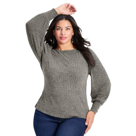 Avenue Women's Plus Size Jessica Rib Hacci Knit Top