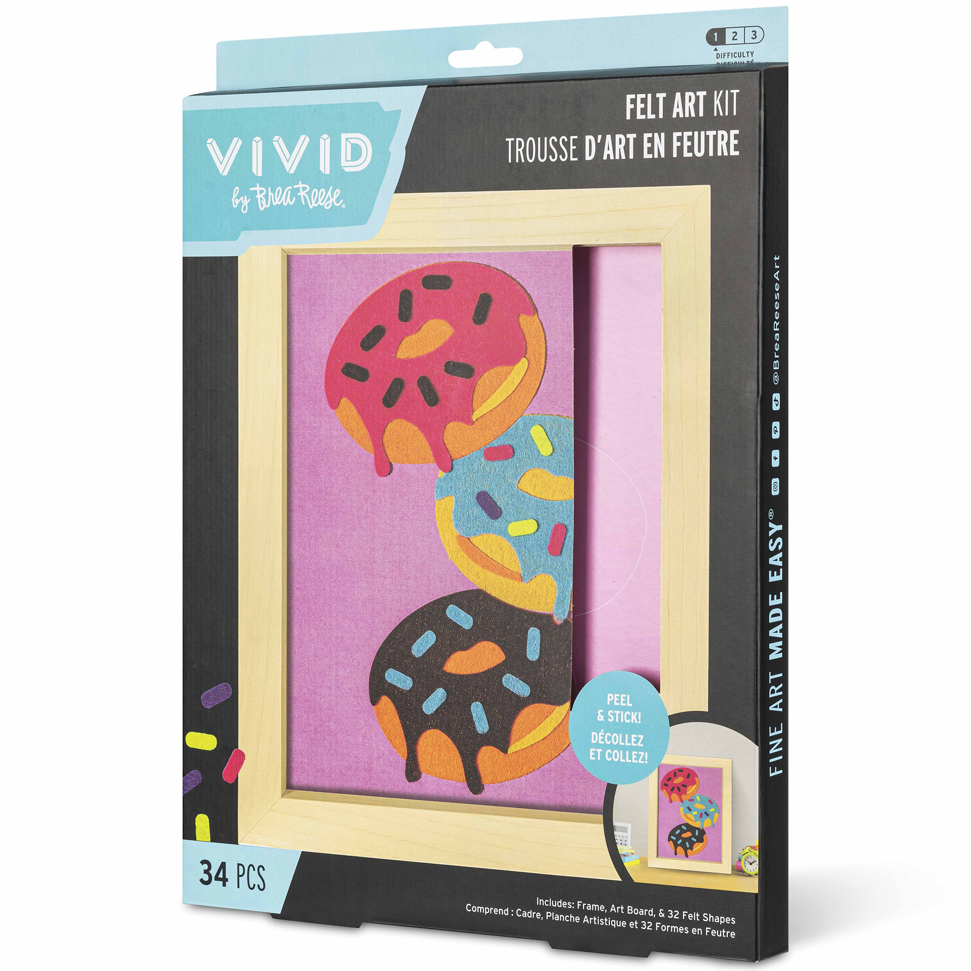 Vivid by Brea Reese: Felt Art Kit – Sweet Donuts - DIY Peel & Stick Craft Set, Colorful Desserts, Sensory Activity, Display Frame, Pink-Blue-Purple