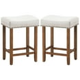 thumbnail image 1 of Costway Set of 2 Nailhead Saddle Bar Stools 24'' Height w/ Fabric Seat & Wood Legs Beige, 1 of 10