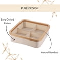 thumbnail image 4 of Square Foldable Storage Basket with Bamboo Frame and Ecru Fabric, 4-Compartment Organizer for Home and Office, Ideal for Bathroom Essentials, 12x12x4 inches, Set of 1, 4 of 6