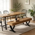 thumbnail image 4 of Fnova 55" Entryway Bench, Farmhouse Long Shoe Bench, Backless Wooden Seat for 2-3, End of Bed Stool with Metal X-Shaped Legs, Kitchen Table Seat Dining Seat for Entryway, Hallway, Living Room, 4 of 17