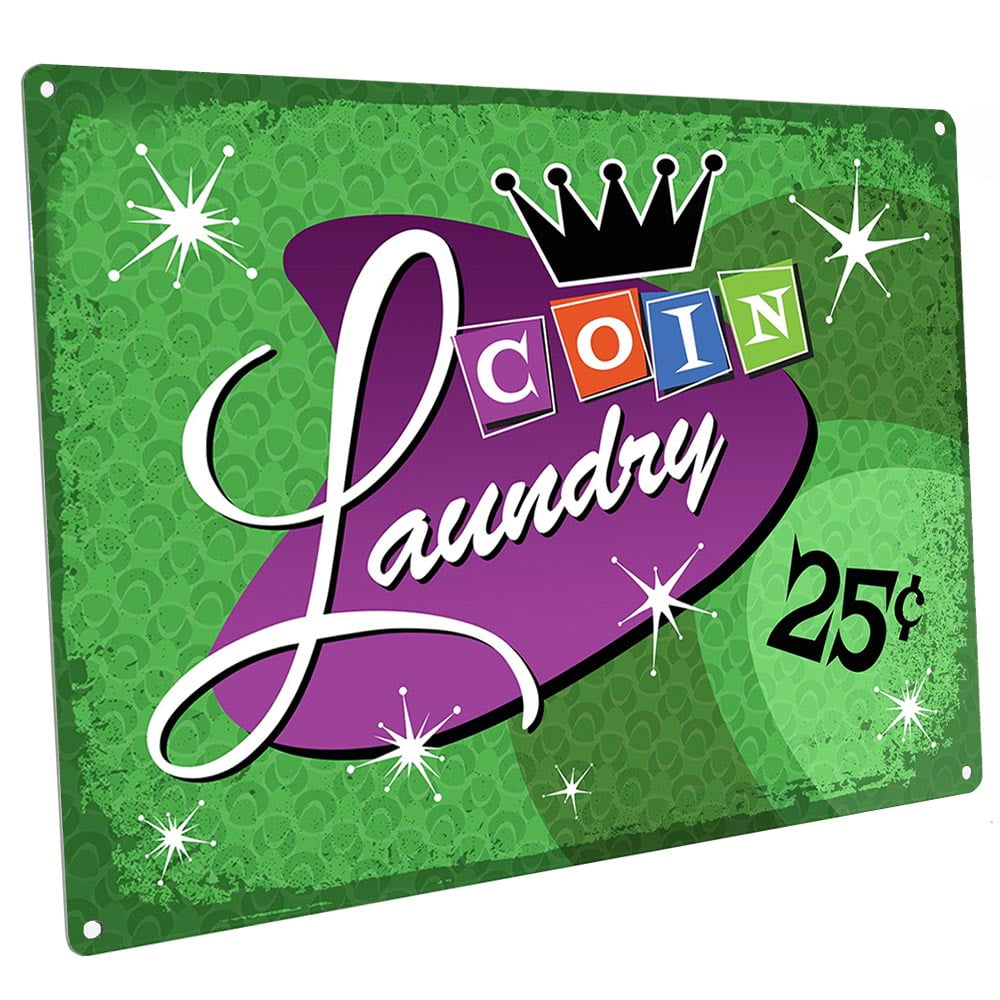 Green Coin Laundry 9"x12" Metal Sign, Wall Decor for Bath or Laundry