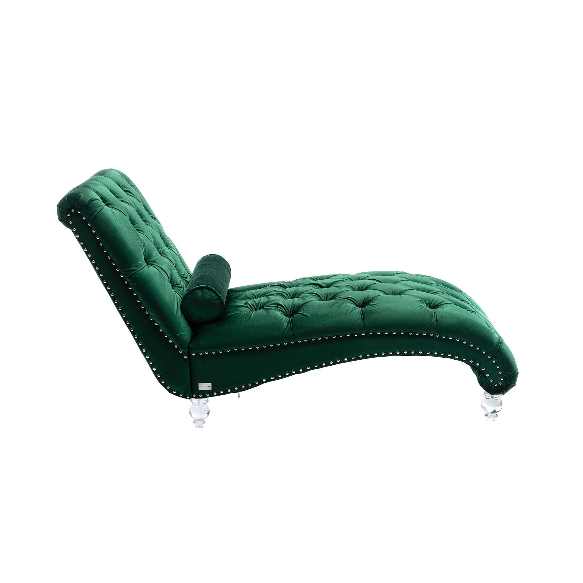 MAYEERTY Velvet Chaise Lounge Indoor,Button-Tufted Upholstered Chaise Lounge Chair with Pillow for Bedroom Living Room Office，Emerald Velvet
