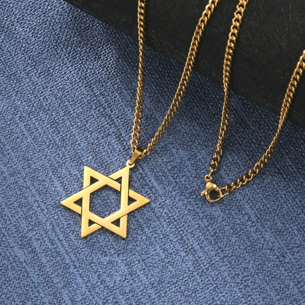 EUEAVAN Gold Star of David Pendant Necklace Stainless Steel Hexagonal ...