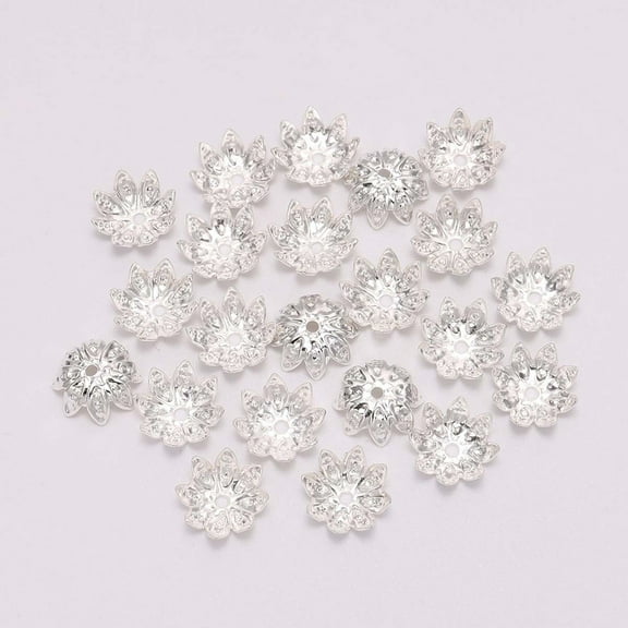 Toyvian 500PCS Eight Pentals Bead Caps Accessories Metal Silver for Artisans Mother's Day