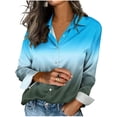 thumbnail image 2 of Uootdi Blouses for Women Dressy Casual Long Sleeve Collared Colorblock Print Button Front Relaxed Fit Office Casual Outfits Gift, 2 of 5