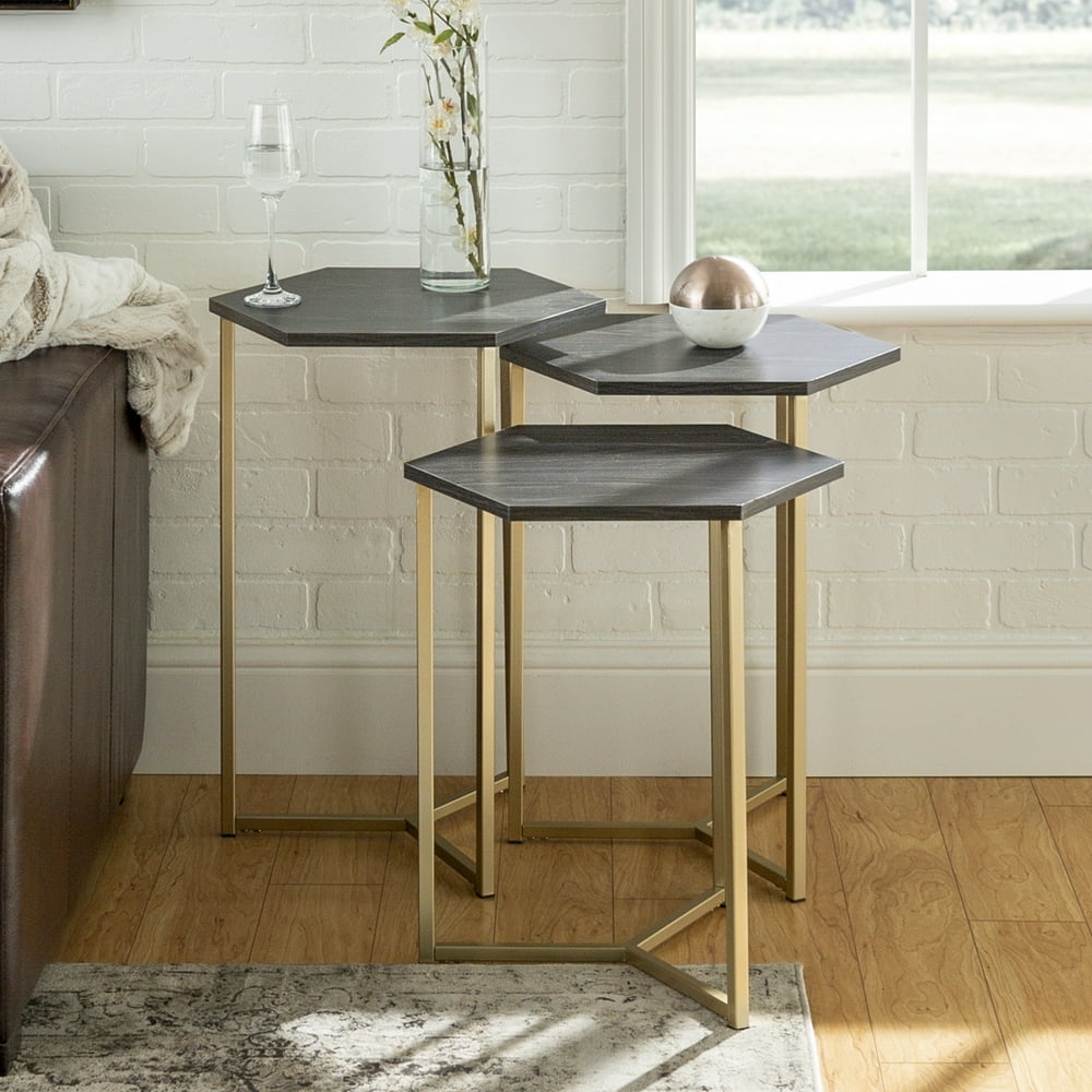 Manor Park Modern Wood Nesting Tables, Set of 3 Graphite/ Gold