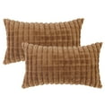 thumbnail image 2 of REGALWOVEN 2pcs Checked Faux Fur Plush Throw Pillow Covers Solid Soft Fuzzy Cozy Pillowcases Brown 12" x 20", 2 of 6