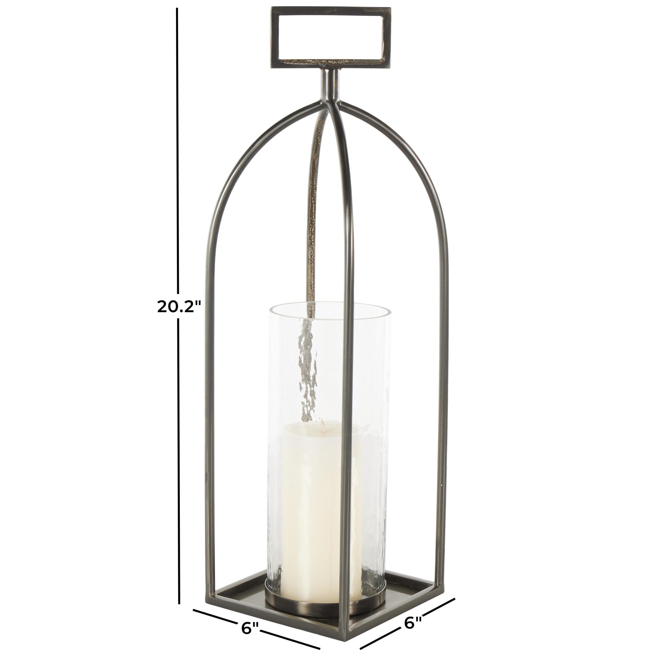 DecMode Silver Metal Open Frame Candle Lantern with Rectangle Handles