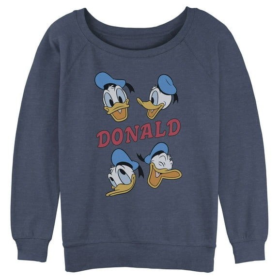 Junior's Mickey & Friends Donald Duck Faces Sweatshirt Blue Heather X Large