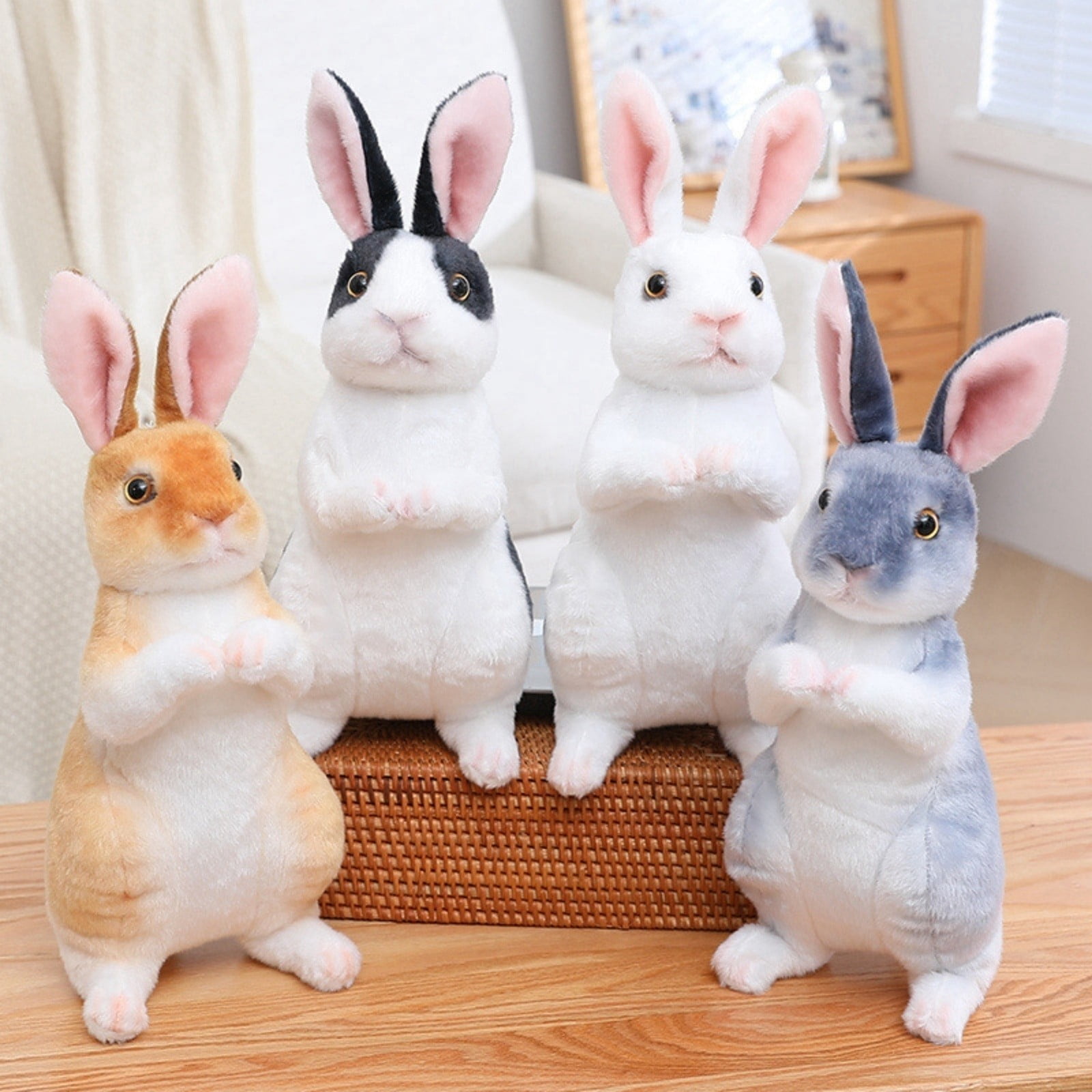 CHELIASD Realistic Stuffed Bunny Plush Toy Lifelike Soft Stuffed Animal with Multiple Colors Cute Easter Bunny Plushie for Kids Toddlers Perfect for Easter Home Tabletop Decor