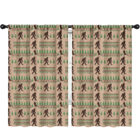 Blackout Kids Curtains,Bigfoot and Tree Brown Pattern Children's Insulated Curtains Set Of 2,Bedroom Essentials,Toddler Room Decor 52"x84"