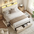 thumbnail image 3 of GUNAITO Queen Size Bed Frame with 4 Storage Drawers, Upholstered LED Bed with USB Ports, Modern Bed with Headboard Noise Free Platform Bed with Metal Frame, Beige, 3 of 9