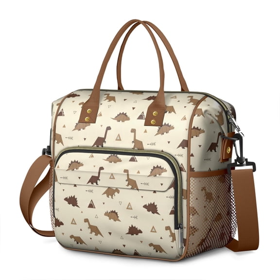 Beige Origami Dinosaurs Pattern Womens Lunch Box for Work,Insulated Large Lunch Bag for Tween and Teen,Loncheras Para Mujer,Leakproof Adult Lunch Bag for Work,Beach,Travel,Picnic,Camping