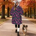 thumbnail image 2 of Wearable Lamb Fleece Blanket Hoodie,Pioneer Flower Floral Print Pattern Oversized Sherpa Blanket Hoodie with Super Pockets,Super Warm Fuzzy Pullover for Women & Men, 2 of 6