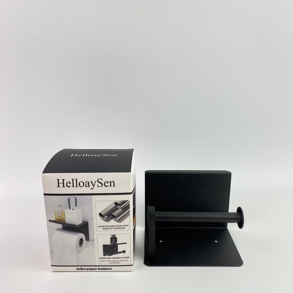 HelloaySen Toilet paper holders,Toilet Paper Holder Wall Mount, Fits Mega Rolls Size Matte Black Toilet Paper Holder with Shelf, Rustproof Stainless Steel Self Adhesive Toilet Paper Holder