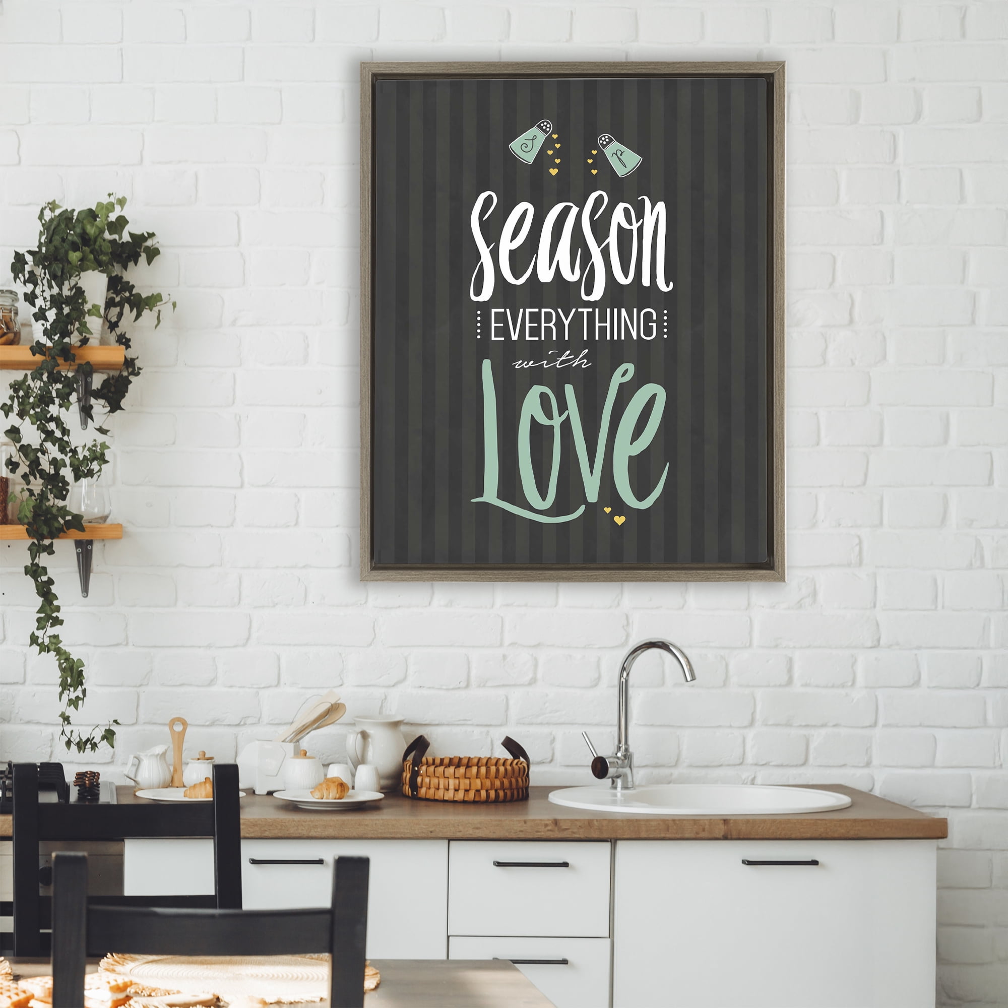 Season With Love Black & Green Brown Framed Floater Canvas Wall Art, design by Lettered and Lined