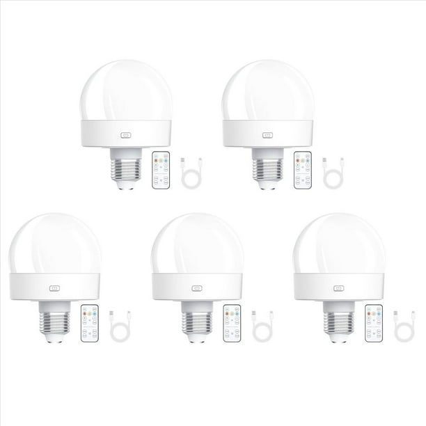 5X Bombillas Recargables Que Funcionan con Pilas, Bombilla de Rosca E26 de 300 para Lámparas con Control Remoto Regulable y Temporizador
