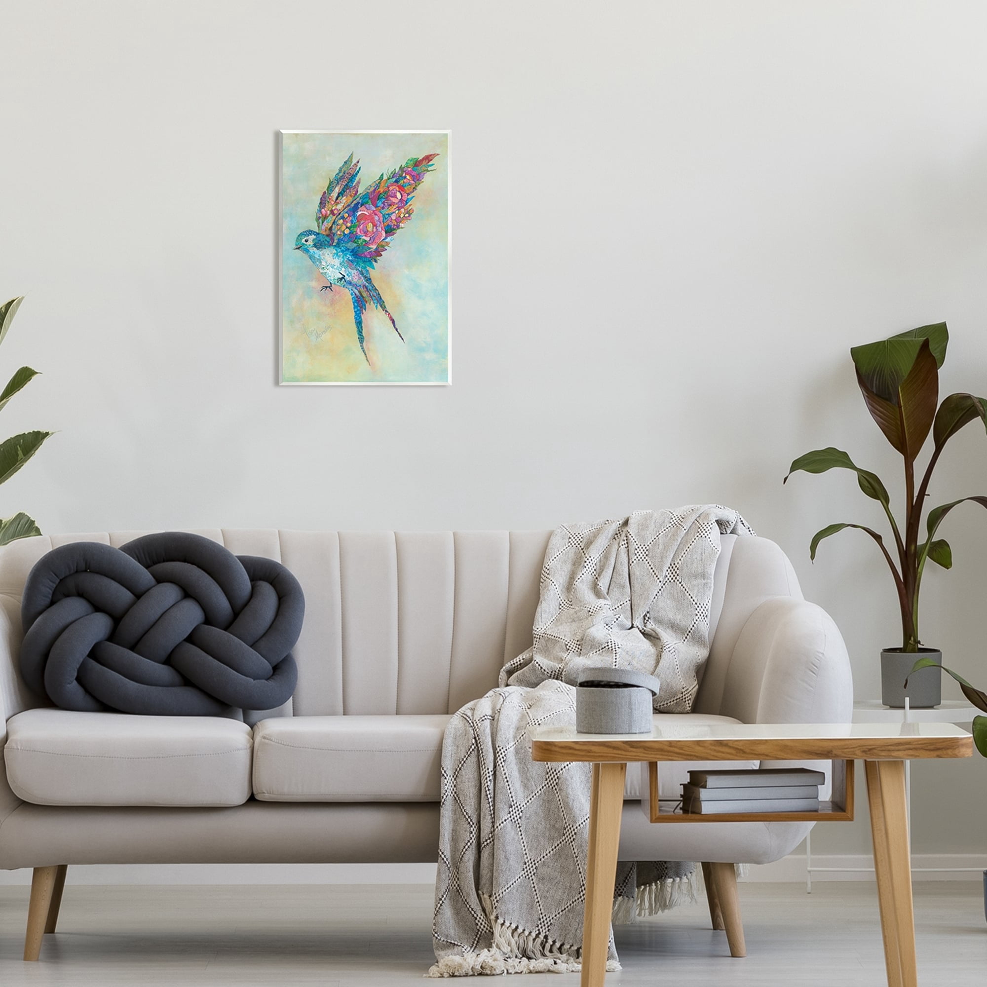 Stupell Industries Botanical Swallow Floral Blossom Wings Bird Painting Painting Unframed Art Print Wall Art, Design by Lisa Morales