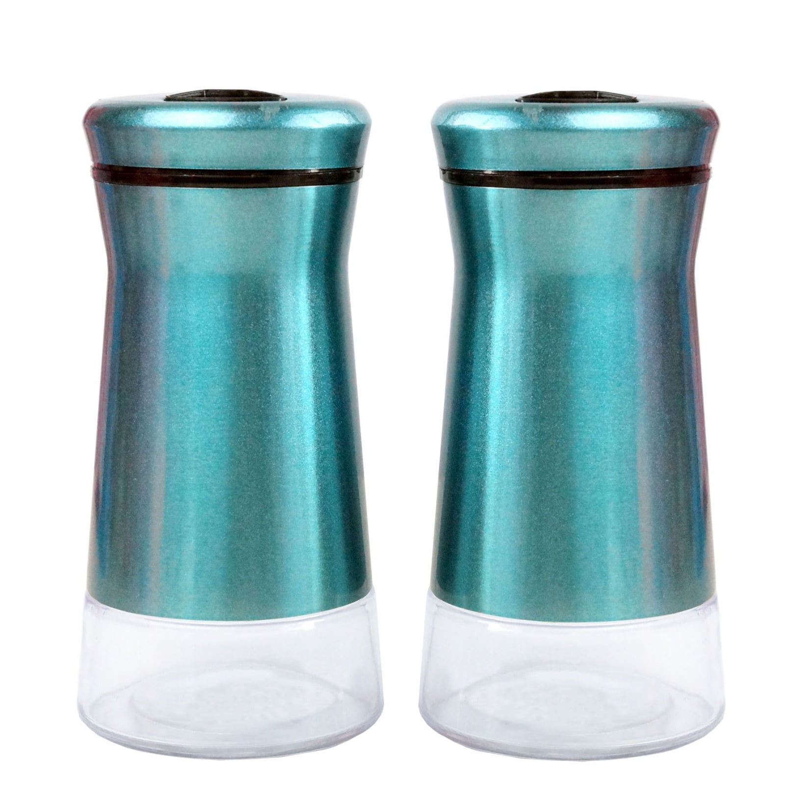 Salt & Pepper Shakers Stainless Steel Cover Glass Bottom With Rotating