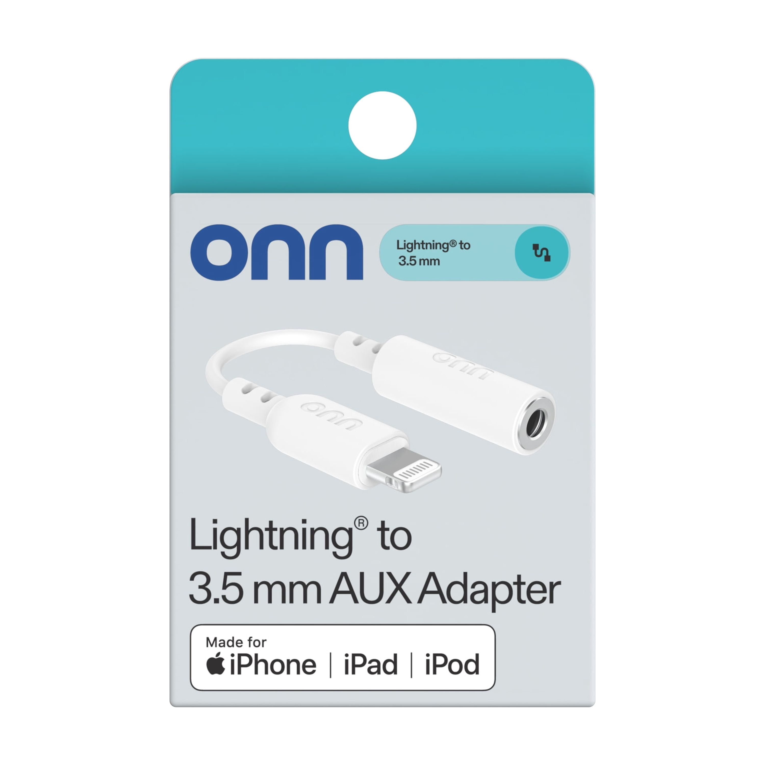 (5 pack) onn Lightning to 3.5 mm AUX Adapter, MFi Certified, White