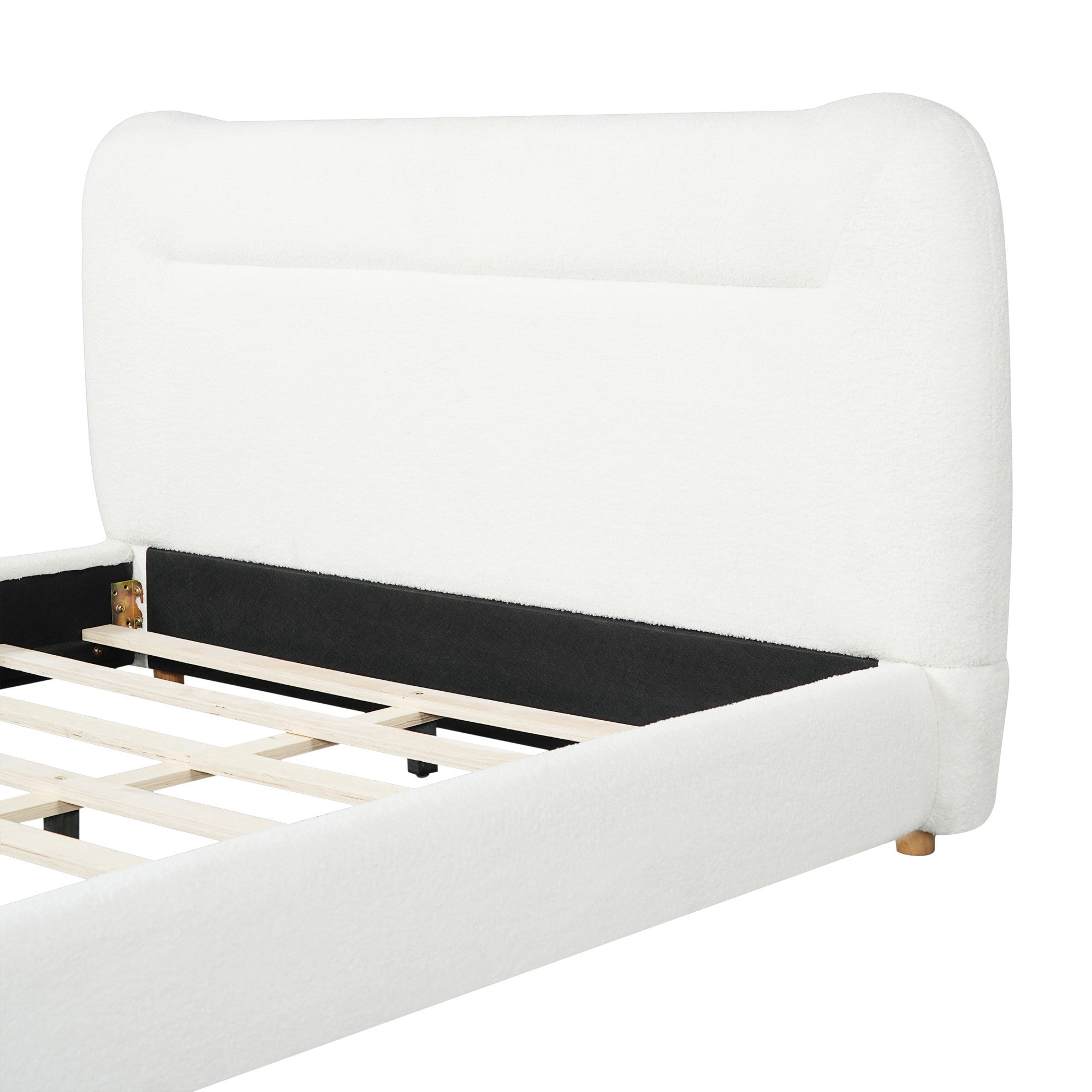 Sailvan Queen Minimalist Teddy Fleece Upholstered Bed Frame with Curved Headboard,Soft Plush Platform Bed,800lb Weight Capacity,Easy Assembly