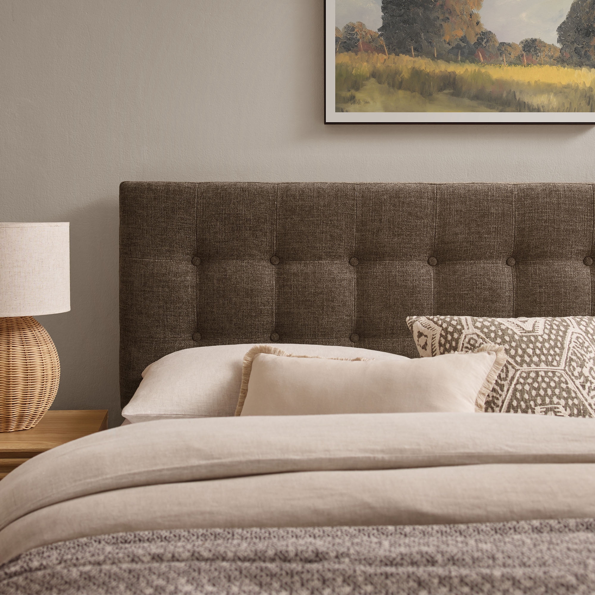 Emily Fabric Upholstered Queen Size Headboard in Mocha